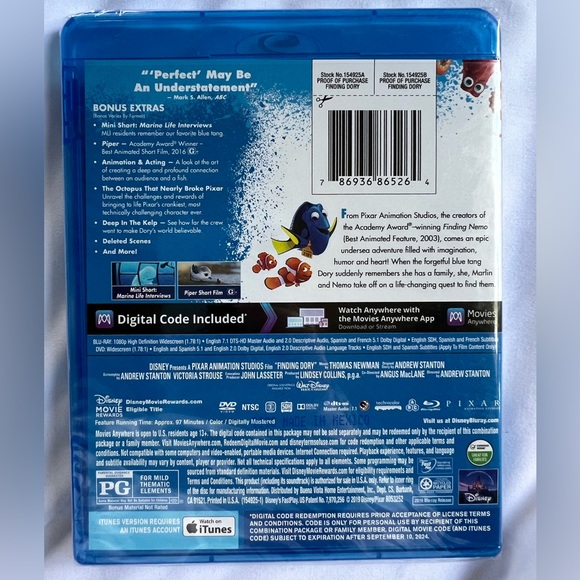 Finding Dory Blu Ray Movie Disney - Picture 2 of 2